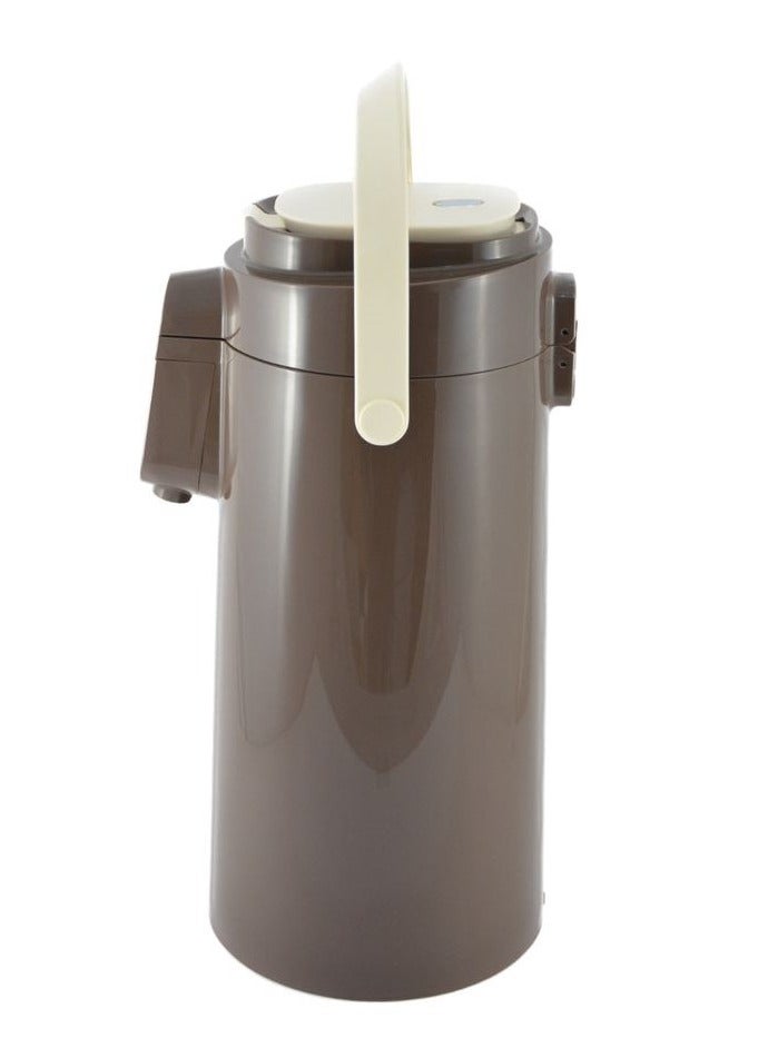Tea & Coffee Vacuum Flask With Pump, Insulated Double Wall Glass, 3 Litre Capacity, Brown