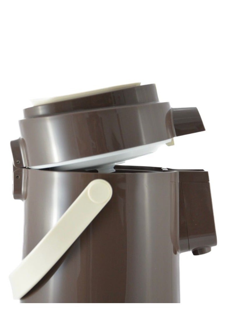 Tea & Coffee Vacuum Flask With Pump, Insulated Double Wall Glass, 3 Litre Capacity, Brown