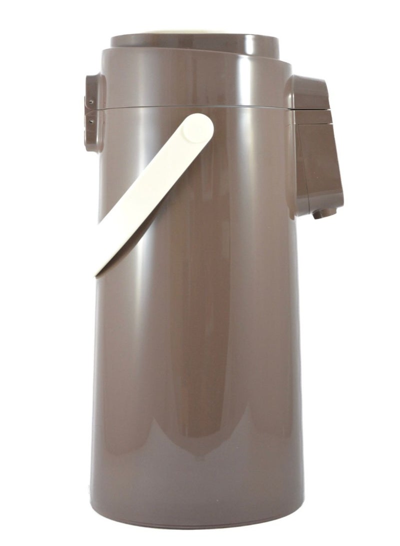Tea & Coffee Vacuum Flask With Pump, Insulated Double Wall Glass, 3 Litre Capacity, Brown