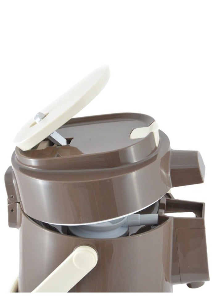 Tea & Coffee Vacuum Flask With Pump, Insulated Double Wall Glass, 3 Litre Capacity, Brown