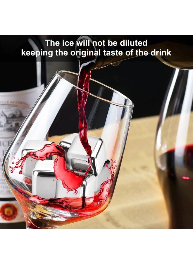 Pack of 6 Barware Set: Reusable Ice Cubes, Whisky Stones, Stainless Steel Chilling Cubes, Wine Chiller - Fast Chilling Tool Set for Wine & More
