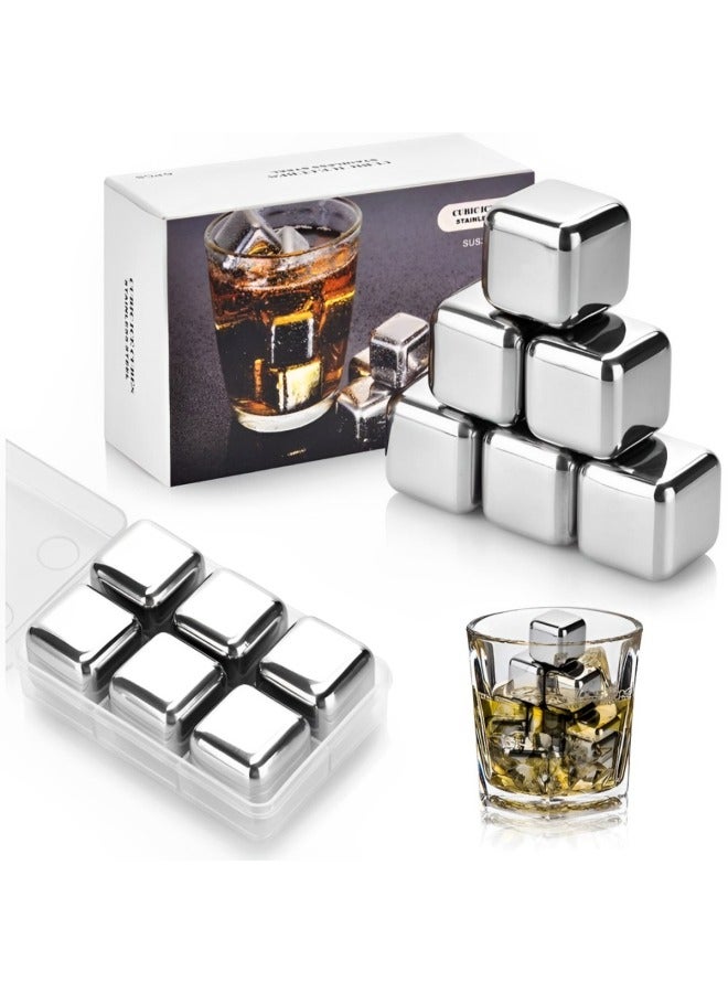 Pack of 6 Barware Set: Reusable Ice Cubes, Whisky Stones, Stainless Steel Chilling Cubes, Wine Chiller - Fast Chilling Tool Set for Wine & More