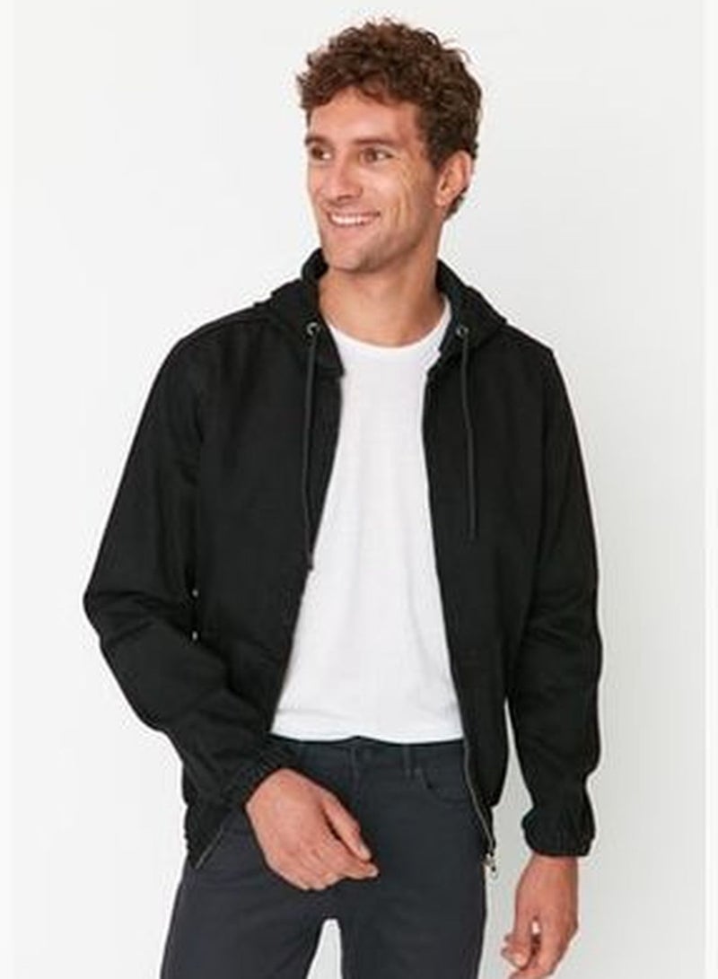 Anthracite Men's Zippered Hooded Denim Jacket TMNSS20CE0097