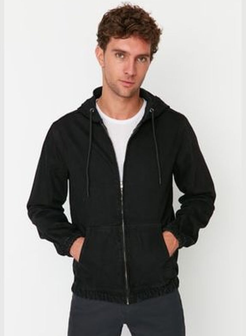 Anthracite Men's Zippered Hooded Denim Jacket TMNSS20CE0097