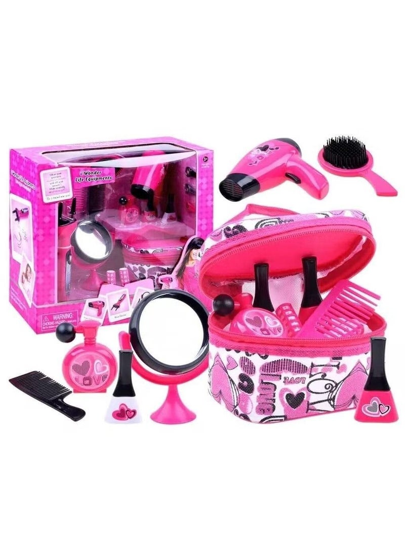 Hairdressing and Vanity Bag Beauty Set Girls Styling Pretend Makeup Accessories Playset Including HairdGirlryer Cosmetic Set For s