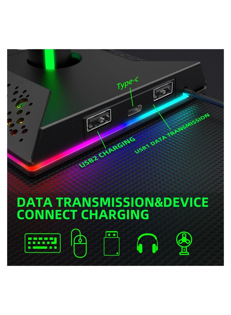 EB05 Gaming Headphone Stand Holder RGB Luminous with Dual USB2.0 Port Support Charging and Data Transmission Touch Control