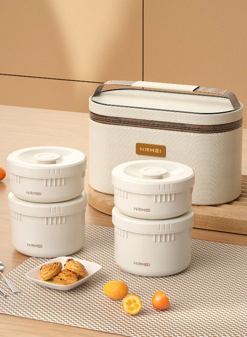 Bento Lunch Box, Insulated Lunch Box, Independent Stackable Lunch Box, Microwaveable, Suitable for Students and Office Workers, Free Insulated Bag White 2 big 2 small