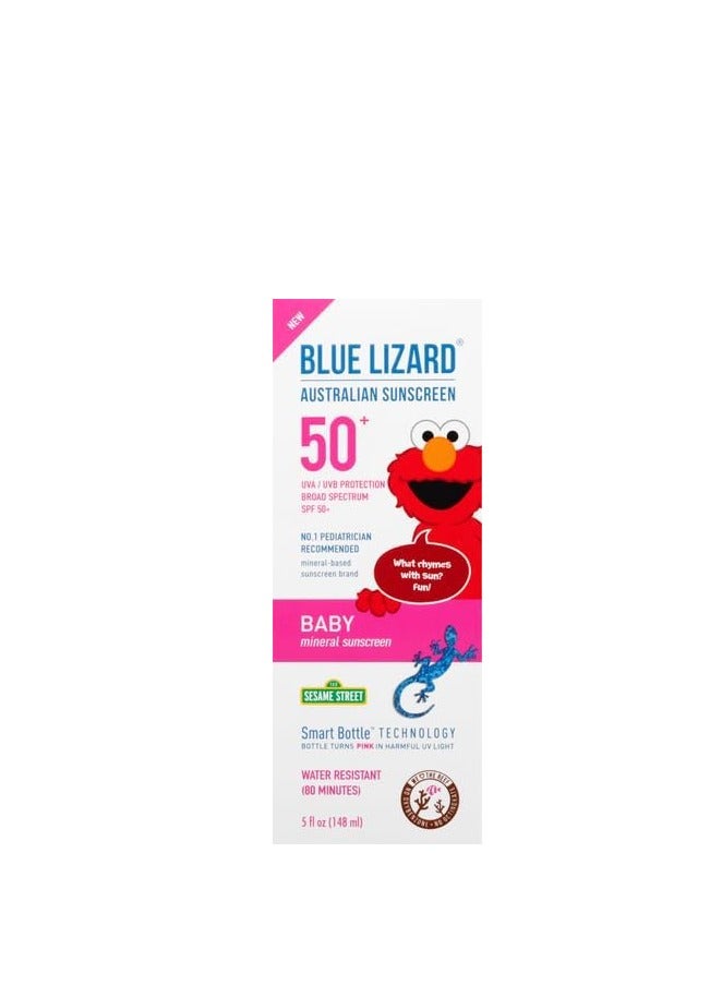 Blue Lizard Baby Mineral Sunscreen with Zinc Oxide, Water Resistant, UVA/UVB Protection with Smart Technology - Fragrance Free, Unscented, SPF 50 - 5 Fl Oz - Bottle