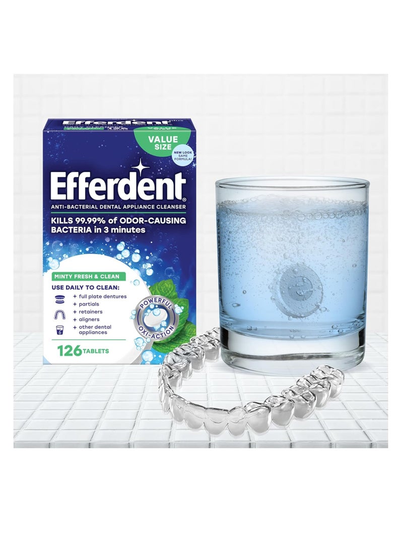 Efferdent Retainer Cleaning Tablets, Denture Cleaning Tablets for Dental Appliances, Minty Fresh & Clean, 126 Count