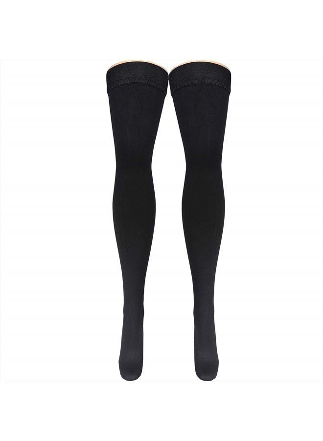 Compression Socks, 20-30 mmHg, Men's Dress Socks, Thigh High Over Knee Length, Black, Medium