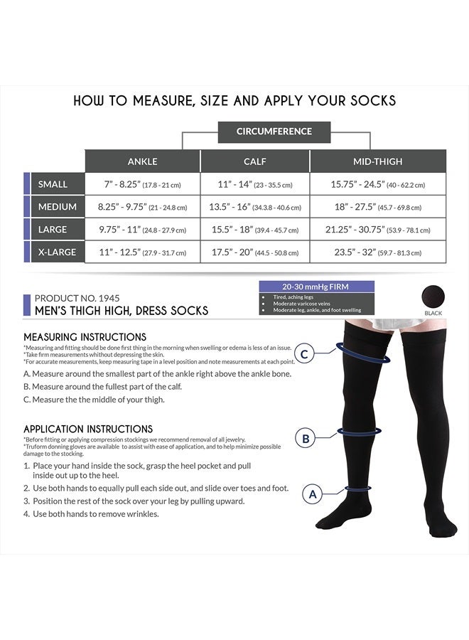 Compression Socks, 20-30 mmHg, Men's Dress Socks, Thigh High Over Knee Length, Black, Medium