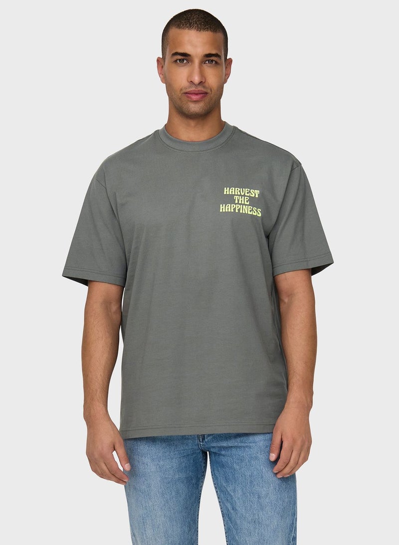 Slogan Print Crew Neck T-Shirt