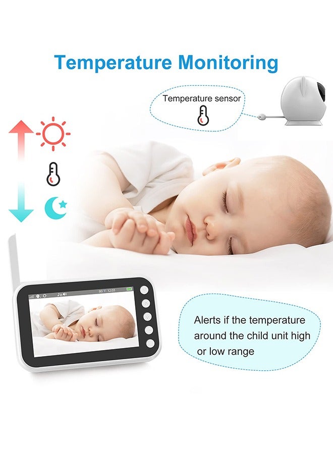 4.3'' Video Baby Monitor 360° Rotation Baby Audio Monitor Camera with Temperature and 8 Lullabies