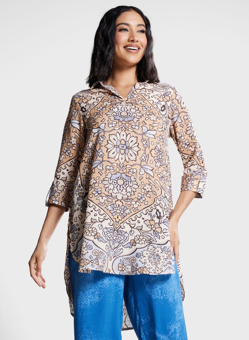 V-Neck Printed Kurti