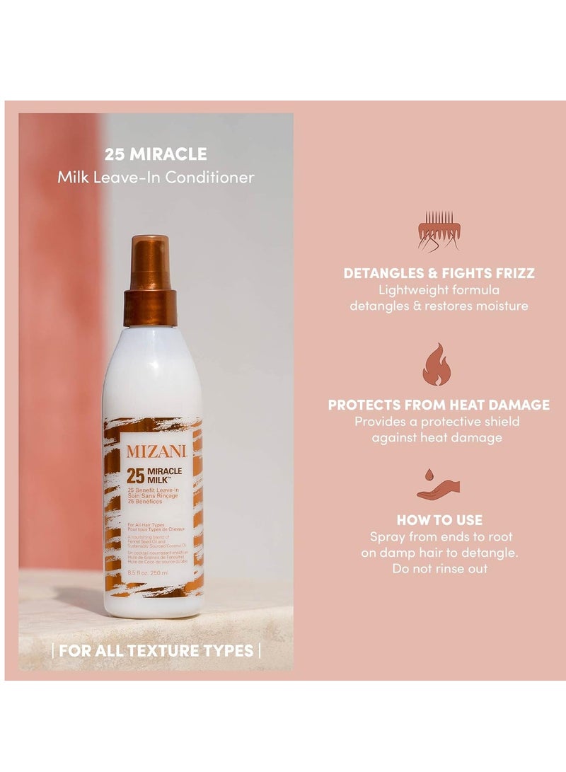 MIZANI 25 Benefit Miracle Milk Leave in Conditioner | Heat Protectant and Detangler Spray | Formulated with Coconut Oil | For Frizzy & Curly Hair