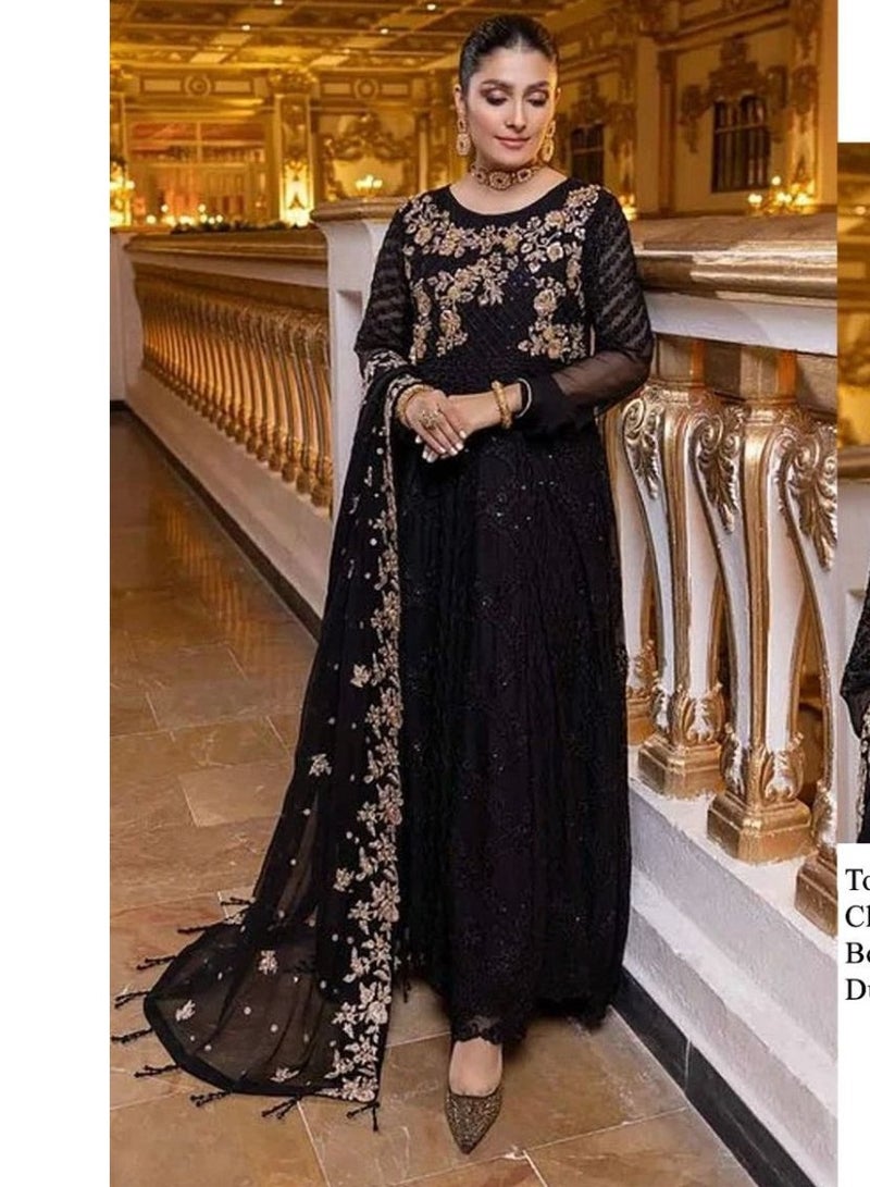 Bollywood Style Georgette Semi Stitched Black Pakistani Eid Dress