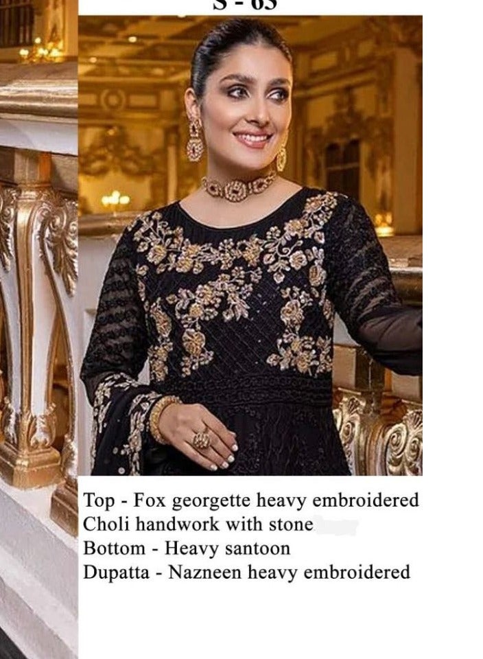 Bollywood Style Georgette Semi Stitched Black Pakistani Eid Dress