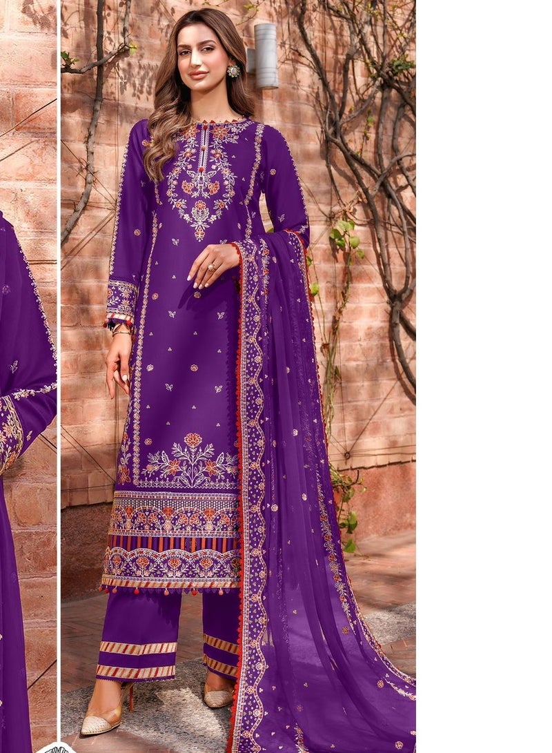 Wedding Function Wear Stylish purple Designer Work Semi Stitched Dress