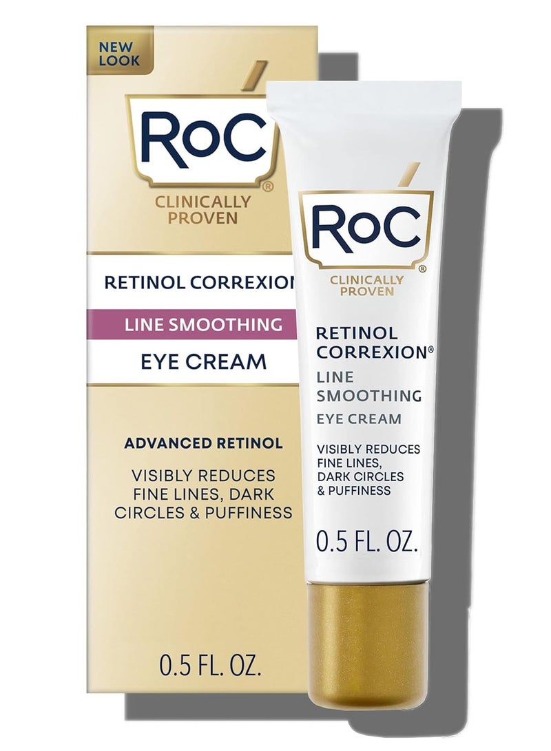 RoC Retinol Correxion Under Eye Cream for Dark Circles & Puffiness, Daily Wrinkle Cream, Anti Aging Line Smoothing Skin Care Treatment for Women and Men, 0.5 oz (Packaging May Vary)