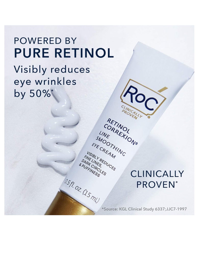 RoC Retinol Correxion Under Eye Cream for Dark Circles & Puffiness, Daily Wrinkle Cream, Anti Aging Line Smoothing Skin Care Treatment for Women and Men, 0.5 oz (Packaging May Vary)