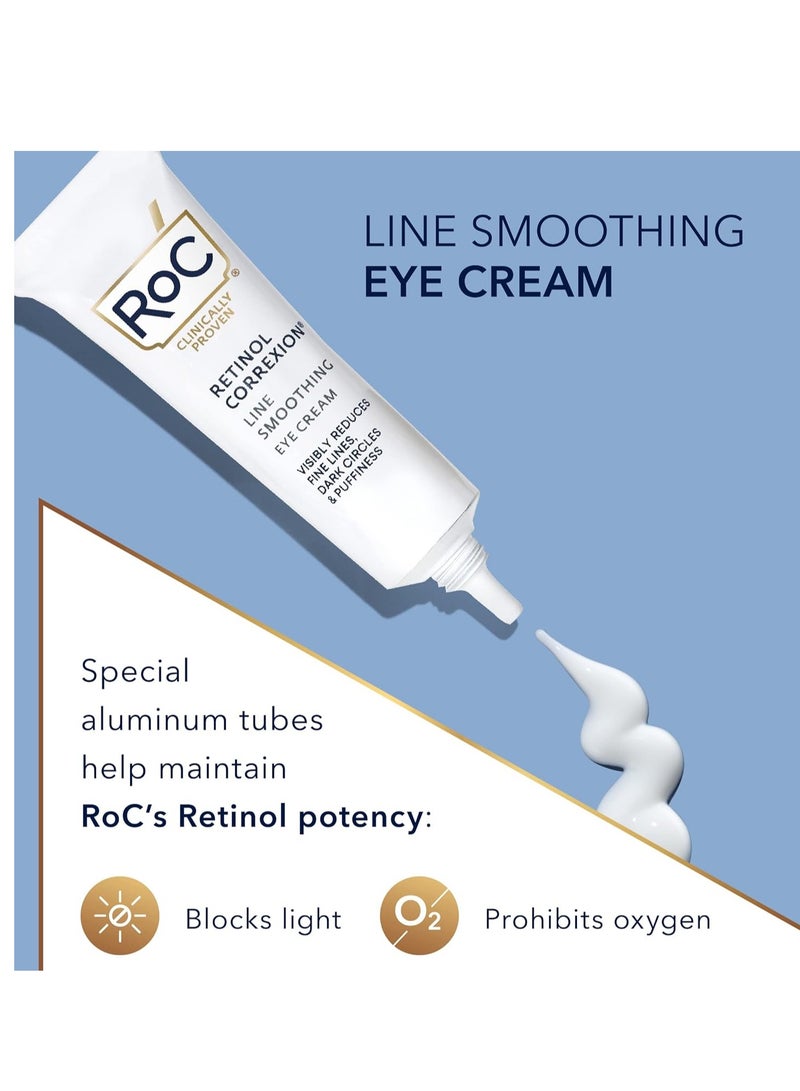 RoC Retinol Correxion Under Eye Cream for Dark Circles & Puffiness, Daily Wrinkle Cream, Anti Aging Line Smoothing Skin Care Treatment for Women and Men, 0.5 oz (Packaging May Vary)