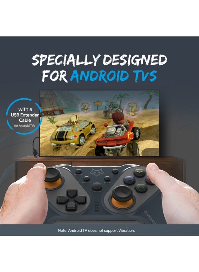 Elite Ops Wireless Gamepad for Android TV | 8+ Hours of Play Time | Zero Lag Connectivity Upto 12 Feets | USB Extender for TV Included - Grey