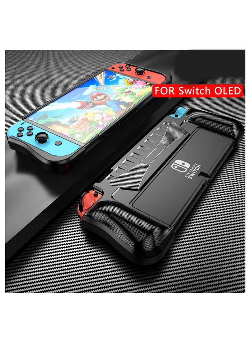 Carbon fiber anti-fall protective case for Switch oled host TPU protective case Shock absorption anti-fall Nintendo OLED game console integrated protective case