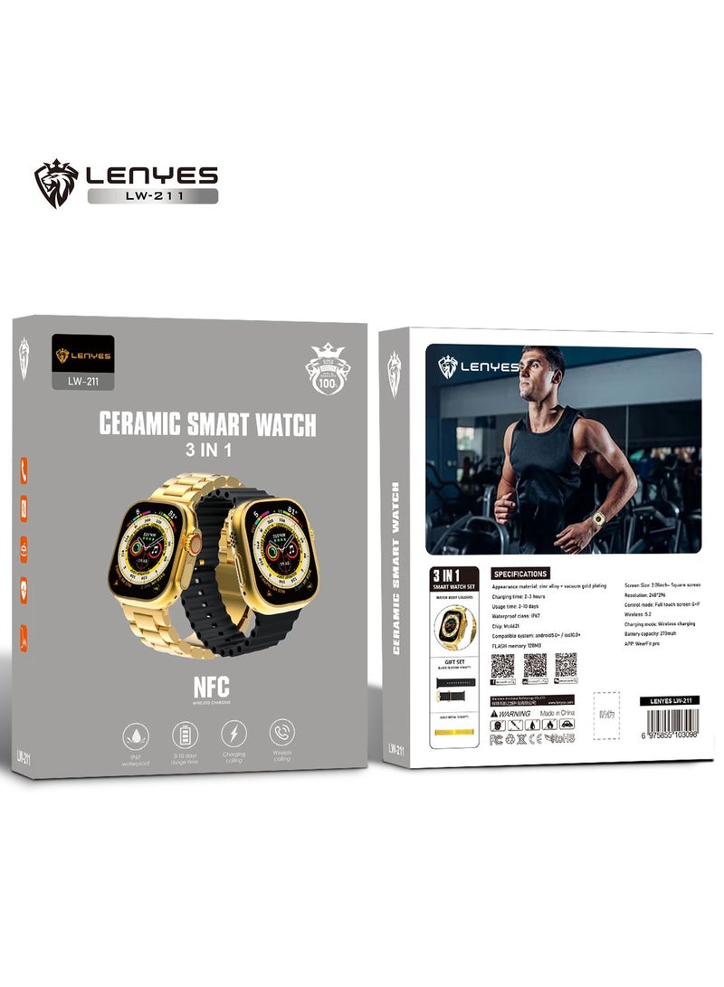 Lenyes Original Ceremic Smart Watch LW-211 3 IN 1