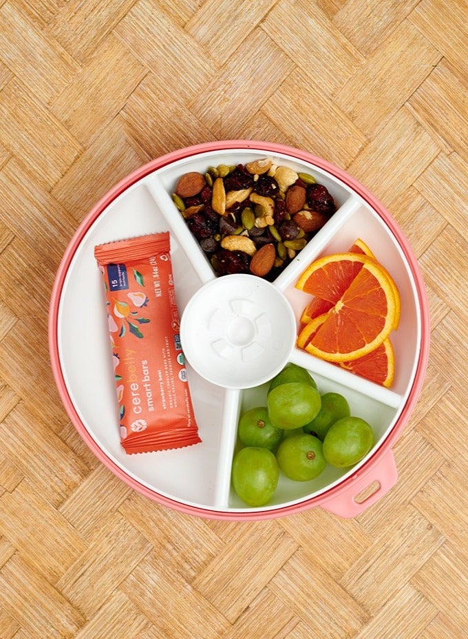 Gobe Large Snack Spinner Bundle with Hand Strap and Sticker Sheet - Reusable Container 4 Compartt Dispenser & Sliding Door | BPA PVC Free Dishwasher Safe No Spill, Leakproof