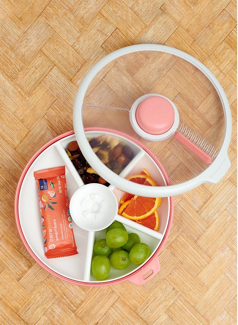 Gobe Large Snack Spinner Bundle with Hand Strap and Sticker Sheet - Reusable Container 4 Compartt Dispenser & Sliding Door | BPA PVC Free Dishwasher Safe No Spill, Leakproof
