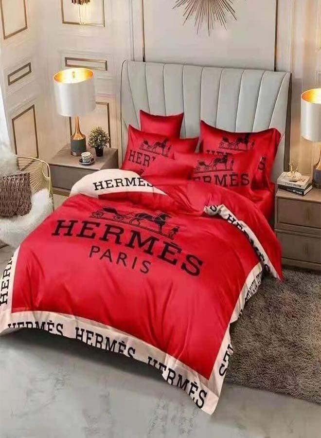 Hermes red Bedsheet Set 6pcs in Cotton Material
