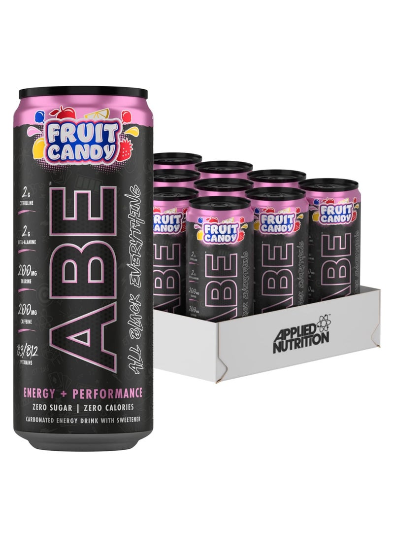 ABE Pre Workout Cans - All Black Everything Energy Drink, Carbonated Beverage Sugar Free With Caffeine - Pack Of 12 Cans X 330ml -fruit Candy