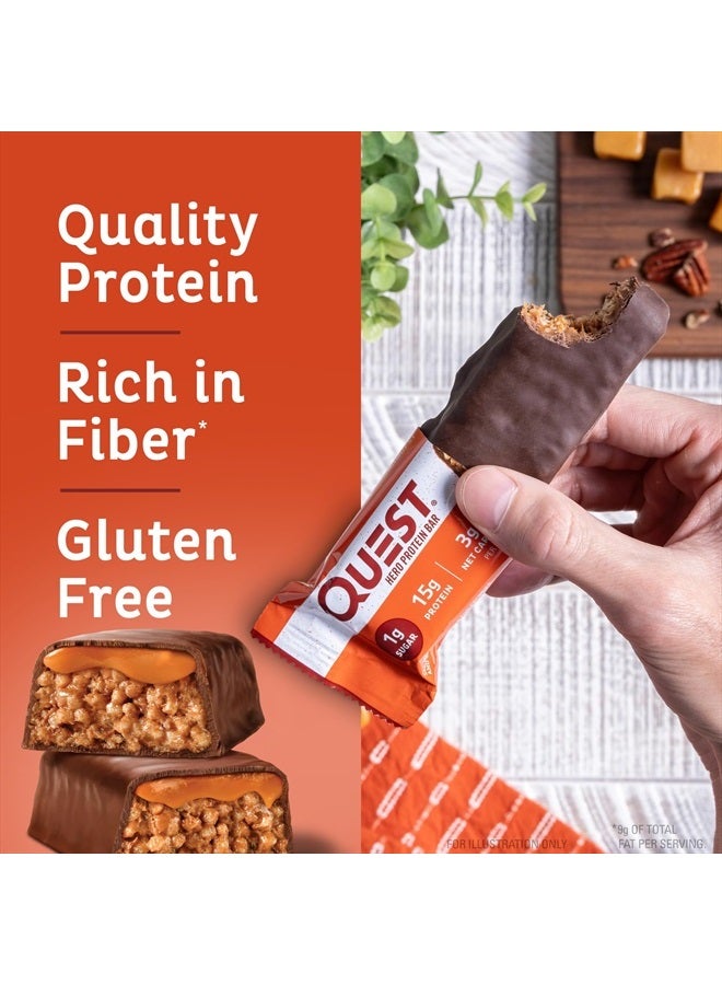 Crispy Chocolate Caramel Pecan Hero Protein Bar, 15g Protein, 1g Sugar, 3g Net Carb, Gluten Free, Keto Friendly, 12 Count