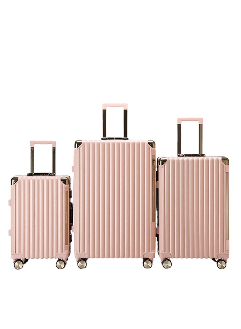 Luggage District Aluminum Frame Premium 3 Piece Trolley Set, Pink