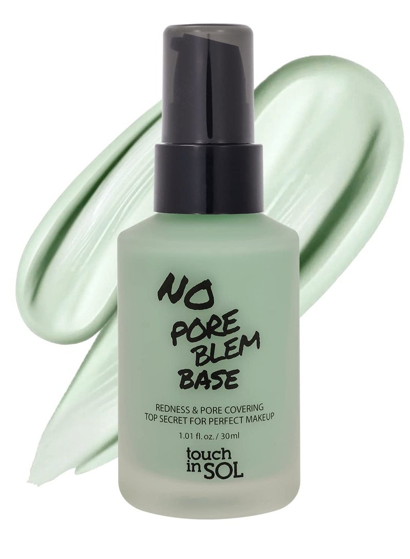 TOUCH IN SOL Redness Correcting Base Primer 1.01 fl.oz. - Pore Minimizing Green Toned Makeup Base - Tone Neutralizing before Foundation - Minimize Rosacea, Redness - No Pore Blem Primer Base