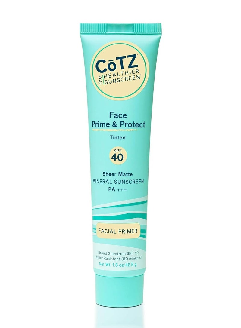 COTZ Face Prime & Protect Tinted Mineral Sunscreen and Facial Primer Broad Spectrum SPF 40; PA+++ 1.5 oz / 42.5 g.