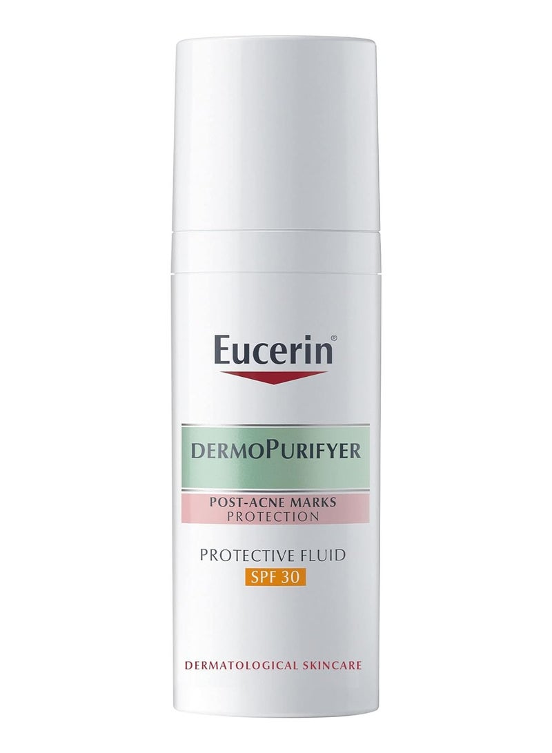 Eucerin DermoPurifyer Oil Control Protective Face Fluid for Post-Acne Marks Protection, UVA & UVB Protection, SPF 30, Daily Protection for Acne-Prone Skin, 50ml