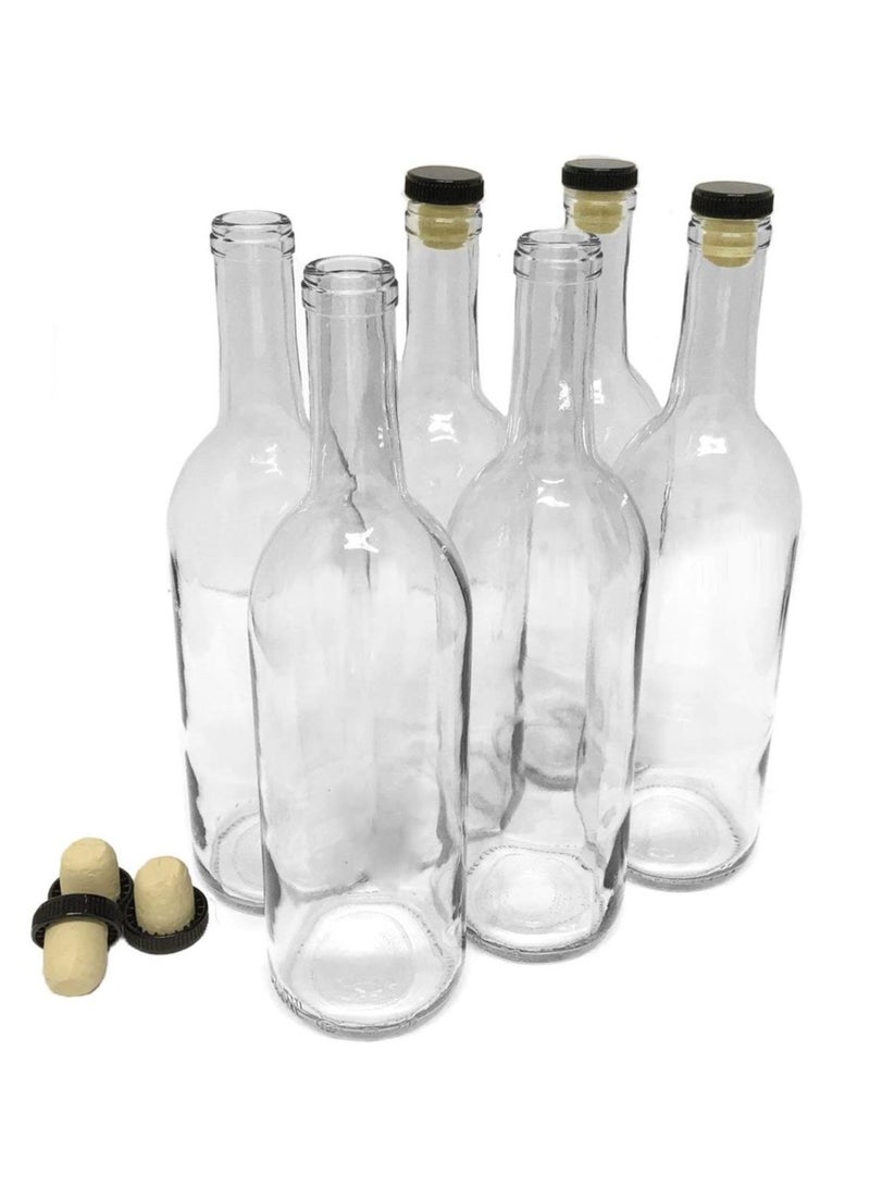 6Pcs 16oz bottles with corks, clear, can be used for juices, drinks, kombucha