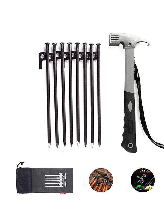 Heavy Duty Tent Pegs Steel Tent Stake and Hammer Set for Outdoor Camping Hiking