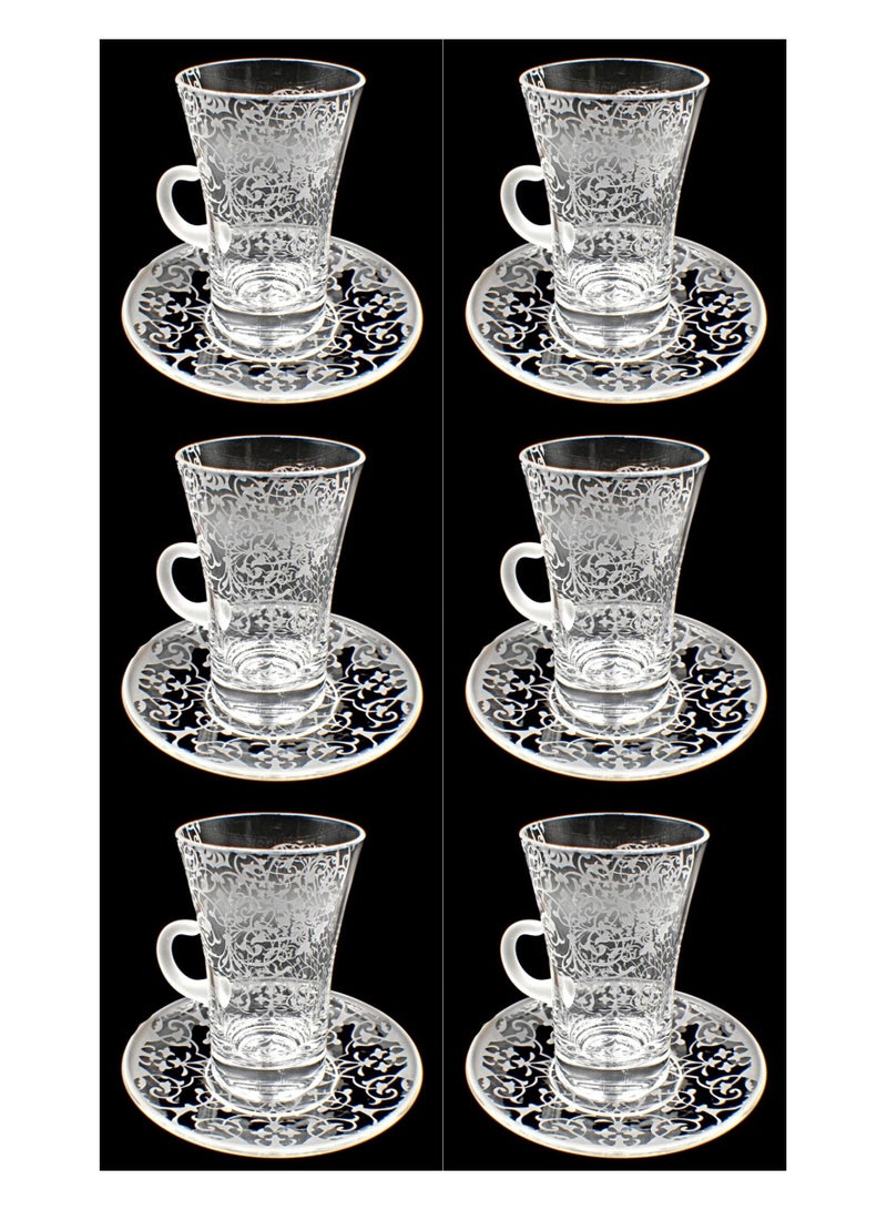 Tea Cups With Saucer Glass Set 6 Pieces 109 Huda Trns 6 Pcs