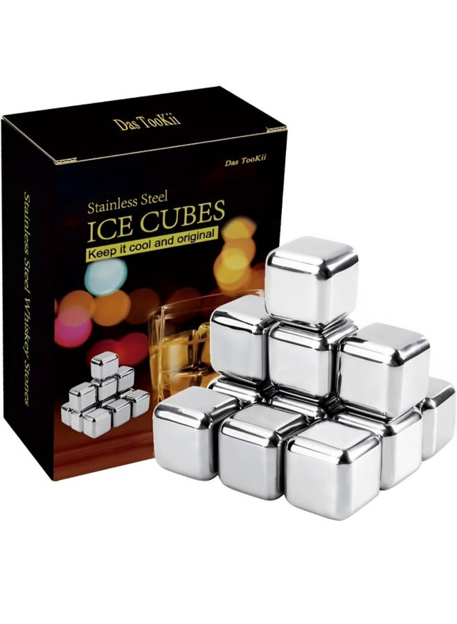 Pack of 12 Barware Set: Reusable Ice Cubes, Whisky Stones, Stainless Steel Chilling Cubes, Wine Chiller - Fast Chilling Tool Set for Wine & More