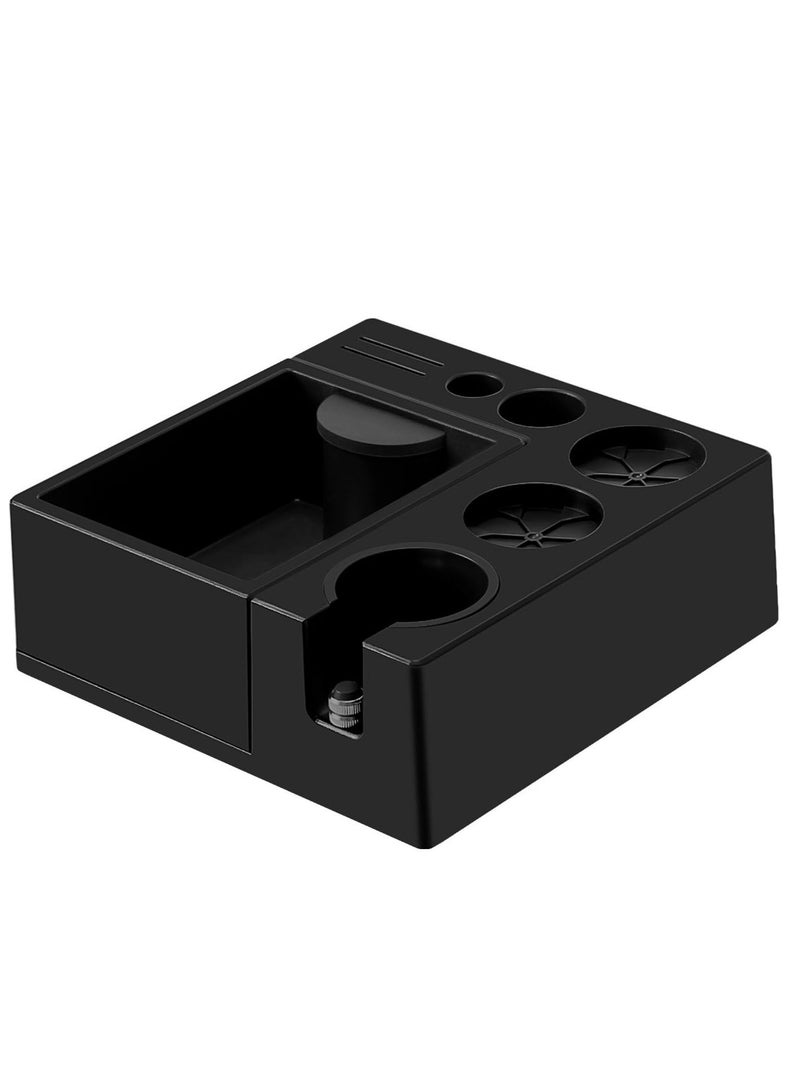 Espresso Knock Box, Espresso Coffee Organizer Box Fit for Storage 51, 54, 58MM Espresso Tamper, Distributor, Portafilter & Puck Screen Accessories, Plastic Station Base, Multifunctional Design (Black