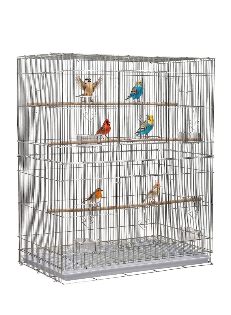 Birdcage, Silver metal wire bird cage for small and medium birds with feeding bowls, standing perch, and Slide-out tray, Perfect for indoor and outdoor 93 cm (Silver)