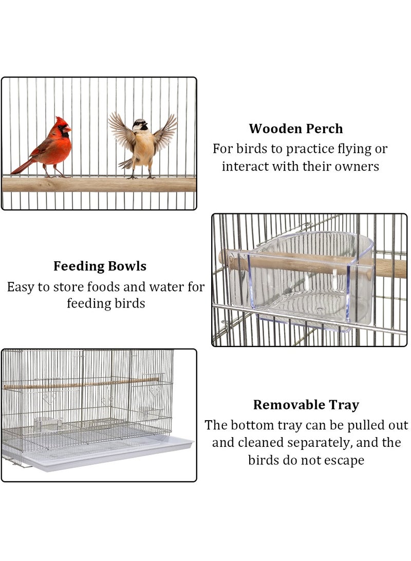 Birdcage, Silver metal wire bird cage for small and medium birds with feeding bowls, standing perch, and Slide-out tray, Perfect for indoor and outdoor 93 cm (Silver)