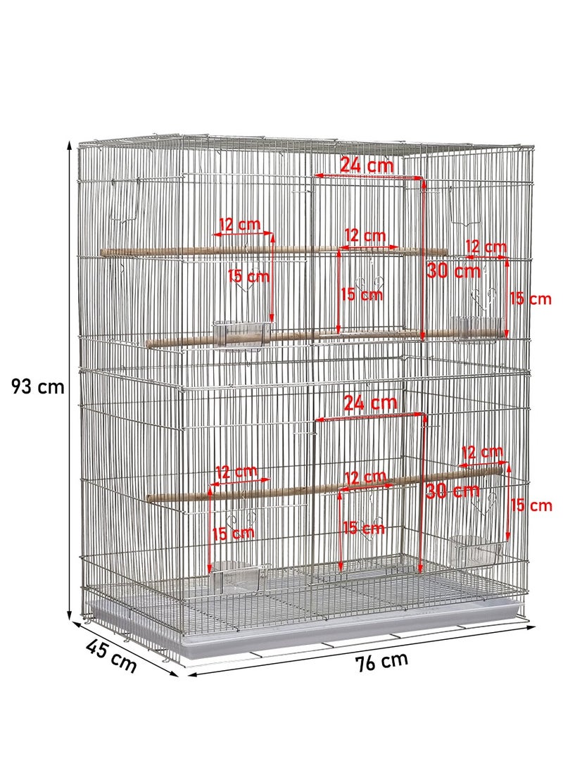 Birdcage, Silver metal wire bird cage for small and medium birds with feeding bowls, standing perch, and Slide-out tray, Perfect for indoor and outdoor 93 cm (Silver)