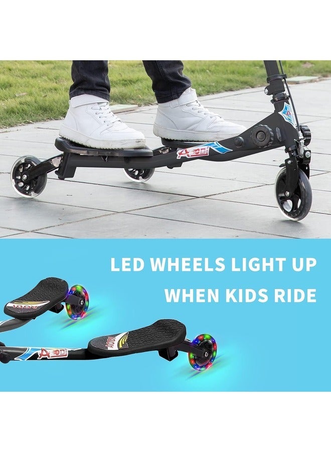 Swing Scooter for Kids, 3 Wheels Wiggle Scooter Foldable Self-Propelled Drift Kick Speeder Scooter with 3-Level Adjustable/Illuminated LED Wheels