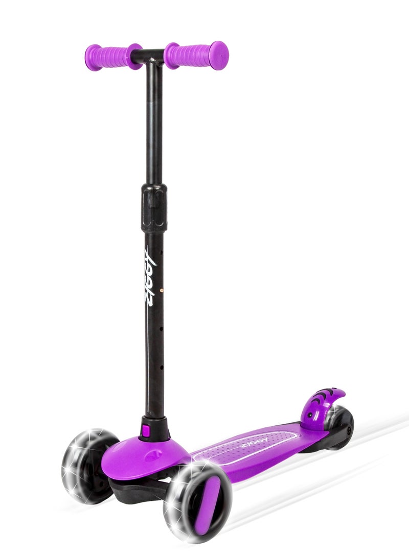 Scooter for Kids, 3 Wheel Kids Scooter, Kick Scooter with Foldable | Height Adjustable Handlebar | LED PU Wheels | Rear Brake | Scooter for Kids Age 2-10 Years - Purple