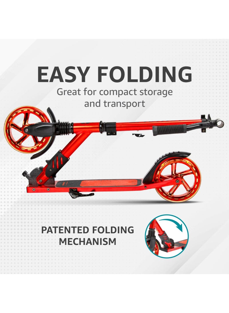 Extreme Folding 2 Wheel-Kick Scooter For Ages 5+  | Adjustable Handlebars | ABEC-7 Bearings | PU Wheels |  Front Suspension | Alloy Light weight Kids Scooter : Red