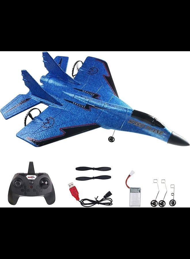 Remote Control Airplane RC Glider for Beginner Adult Kids, Easy to Fly EPP Foam RC Aircraft Fighter with LED Light (BLUE)