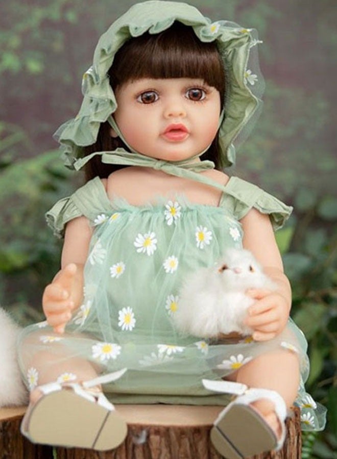50 Cm Reborn Baby Doll with Long Brown Hair and Feeding Kits